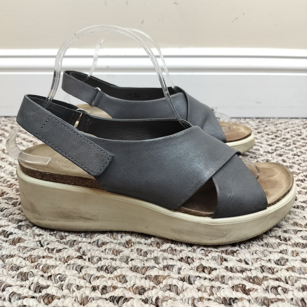 ECCO Corksphere Wedge Sandal 40 / 9-9.5 Grey Leather